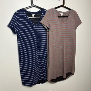 Merona Tshirt Shift Dress Bundle Women's M Blue Gray Orange Striped Cotton Blend